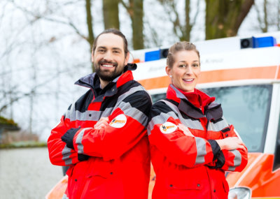 man and woman smiling